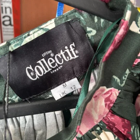 NWT Collectif Size UK 12/ US 8 Swing Skirt Green with Floral Pattern - Picture 5 of 10